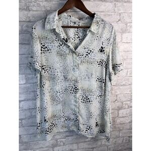 Rose + Olive Multicolored Button Up Shirt Size 1X Flowy Lightweight Collared